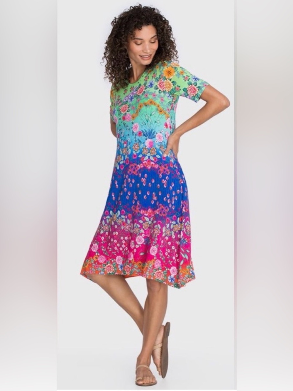 Johnny Was Rainbow Field Of Dreams Swing Dress Sz XS Bamboo Spandex Jersey NWT